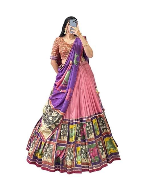 74 COLOR HALFSLIVE Women's Trending Designeer Tussar Silk Lehenga Choli Print with Foil Work With Unstitched Blouse Patola Print Adorned with Foil Work For Navrati || Wedding