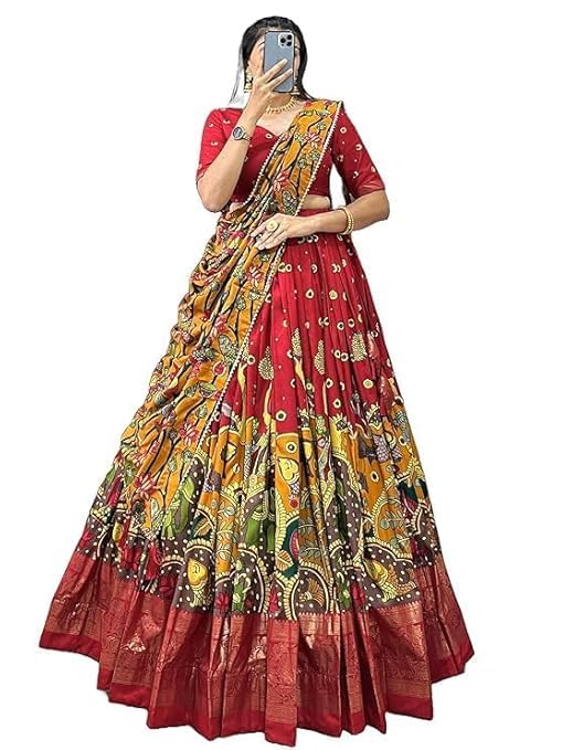 Women's Trending Designeer Tussar Silk Lehenga Choli Print with Foil Work With Unstitched Blouse Patola Print Adorned with Foil Work For Navrati || Wedding