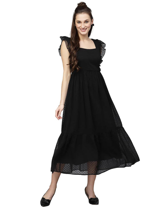 Georgette Jacquard Butti Square Neck Knee Length Western Dresses for Women (Dress2 89) 1