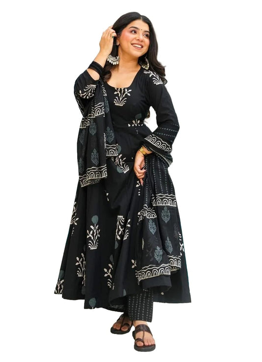 KLOSIA Women Printed Anarkali Kurta and Pant with Dupatta Set