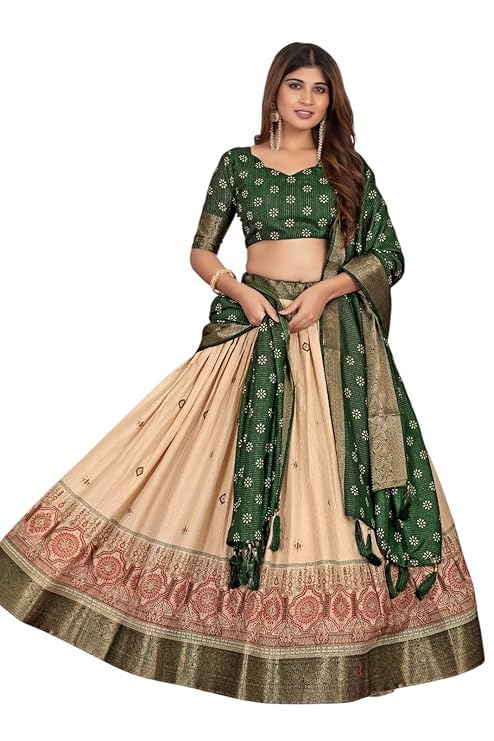 74 COLOR HALFSLIVE Women's Trending Designeer Tussar Silk Lehenga Choli Print with Foil Work With Unstitched Blouse Patola Print Adorned with Foil Work For Navrati || Wedding