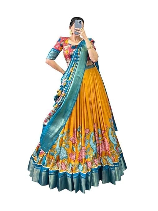 74 COLOR HALFSLIVE Women's Trending Designeer Tussar Silk Lehenga Choli Print with Foil Work With Unstitched Blouse Patola Print Adorned with Foil Work For Navrati || Wedding
