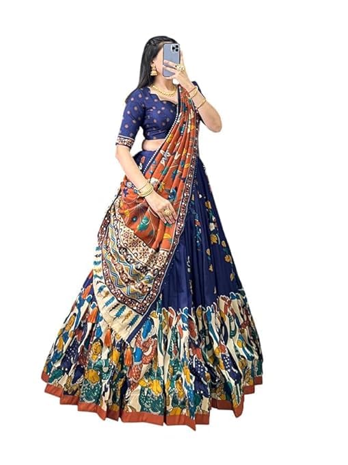 74 COLOR HALFSLIVE Women's Trending Designeer Tussar Silk Lehenga Choli Print with Foil Work With Unstitched Blouse Patola Print Adorned with Foil Work For Navrati || Wedding