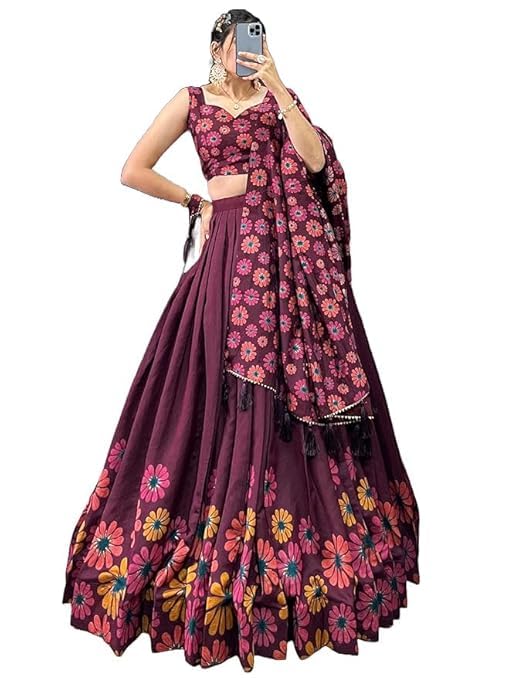 74 COLOR HALFSLIVE Women's Trending Designeer Tussar Silk Lehenga Choli Print with Foil Work With Unstitched Blouse Patola Print Adorned with Foil Work For Navrati || Wedding