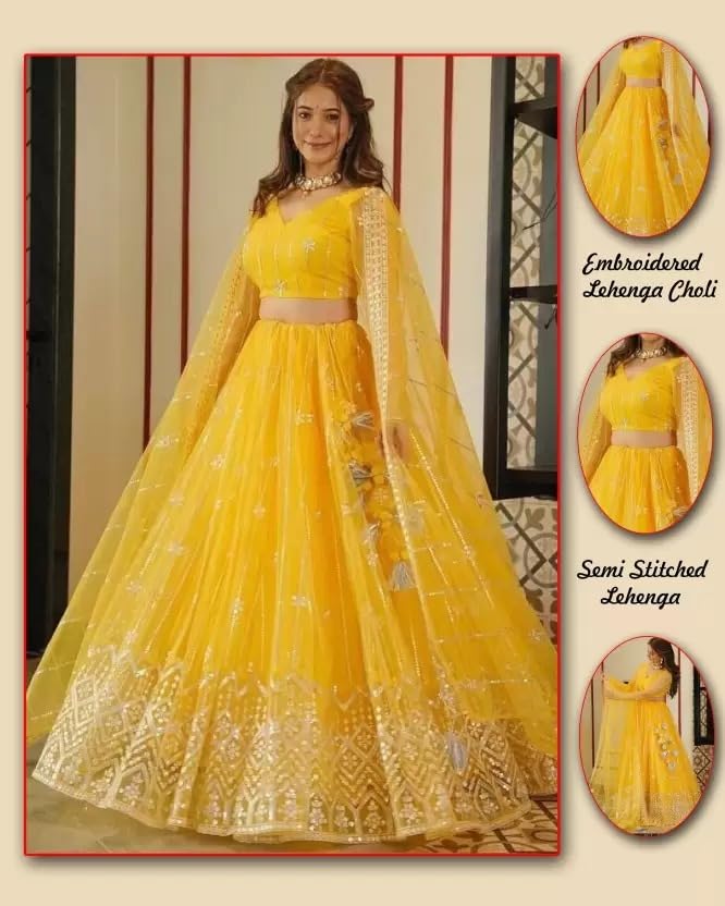 Women's Yellow Embroidered Lehenga Choli Set with Dupatta | Traditional Lehenga for Girls | Stylish Lehenga Choli for Haldi, Festive, Cultural & Ethnic Wear