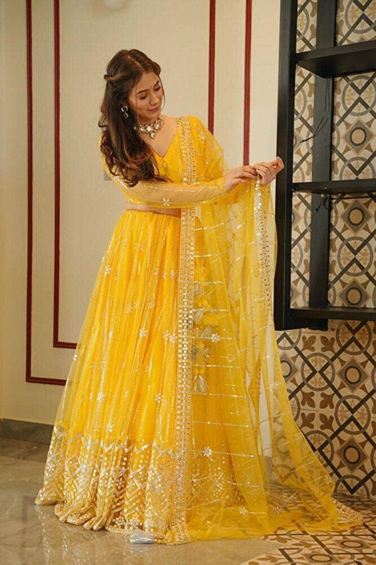Women's Yellow Embroidered Lehenga Choli Set with Dupatta | Traditional Lehenga for Girls | Stylish Lehenga Choli for Haldi, Festive, Cultural & Ethnic Wear