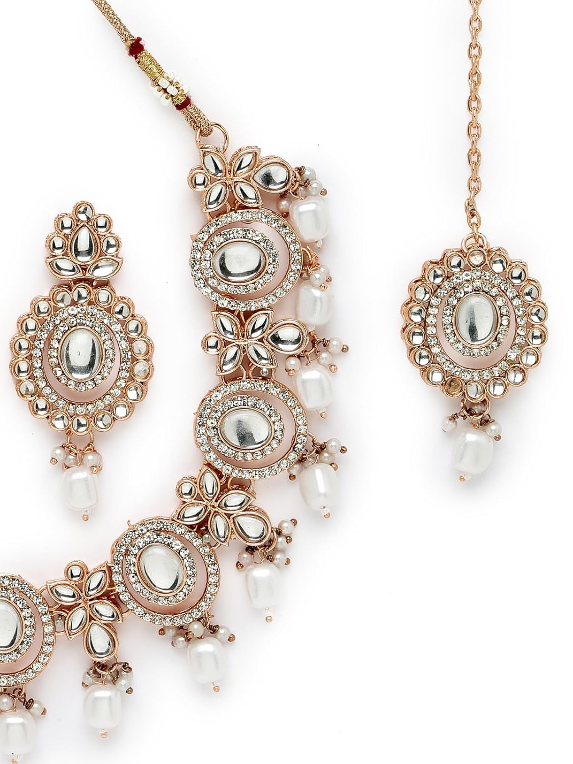 Sukkhi Traditional Gold Plated AD Stone Collar Bone Necklace Set With Earring And Maangtika | Jewellery Set For Women (NS105700)