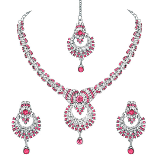 Atasi International Delightful Rhodium Silver Plated Alloy Choker Necklace Set For Women