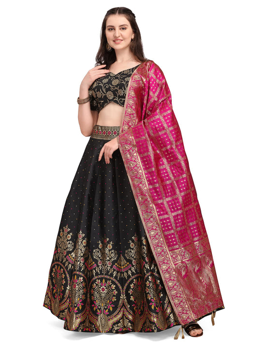 PURVAJA Women's Jacquard Semi-Stitched Lehenga choli