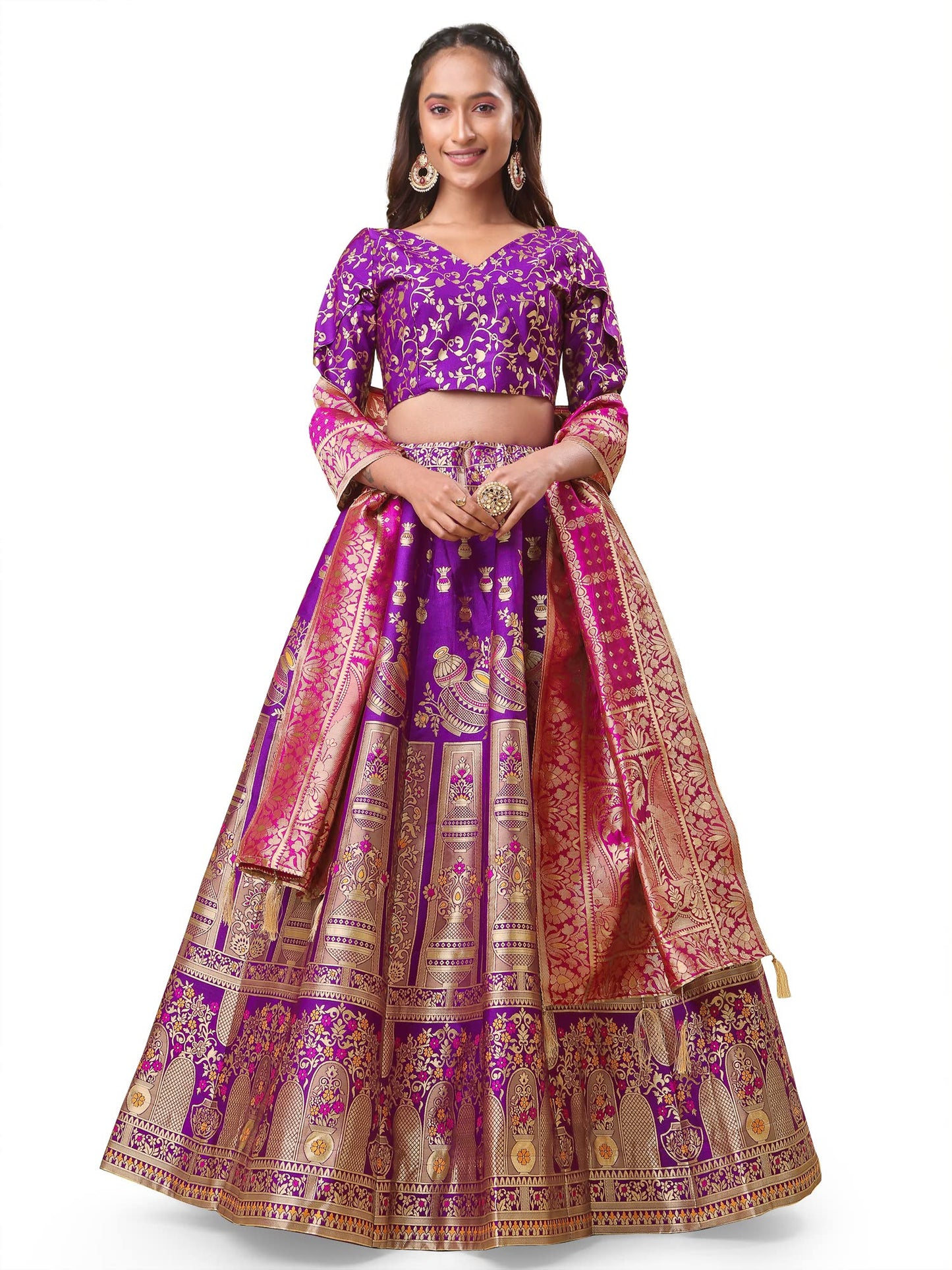 PURVAJA Women's Jacquard Semi-Stitched Lehenga choli(Kumbh)