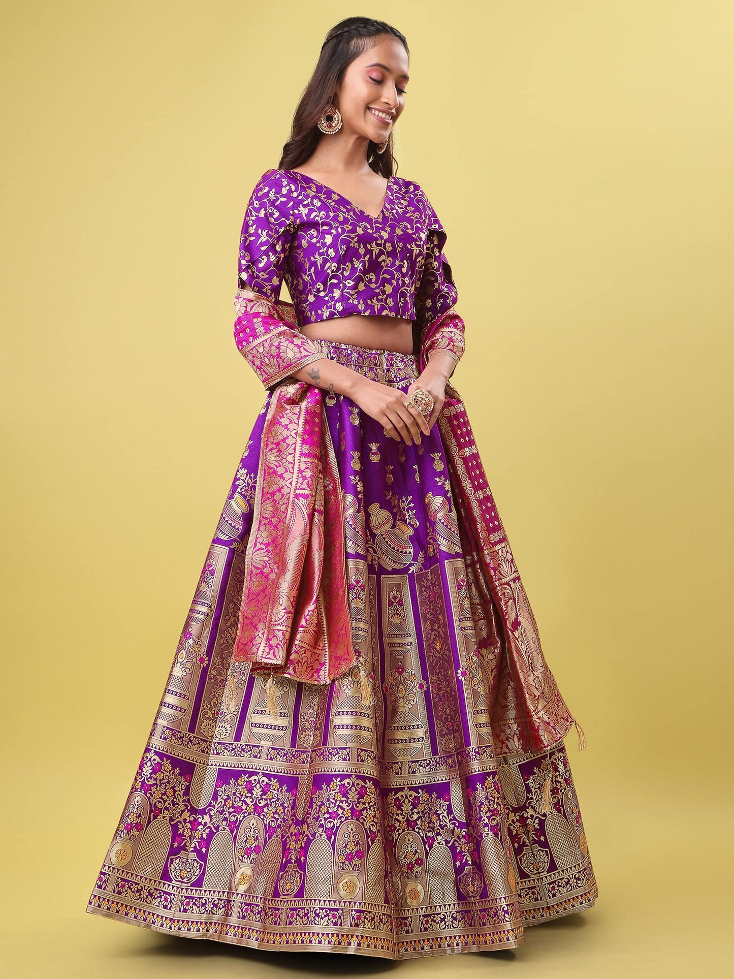 PURVAJA Women's Jacquard Semi-Stitched Lehenga choli(Kumbh)