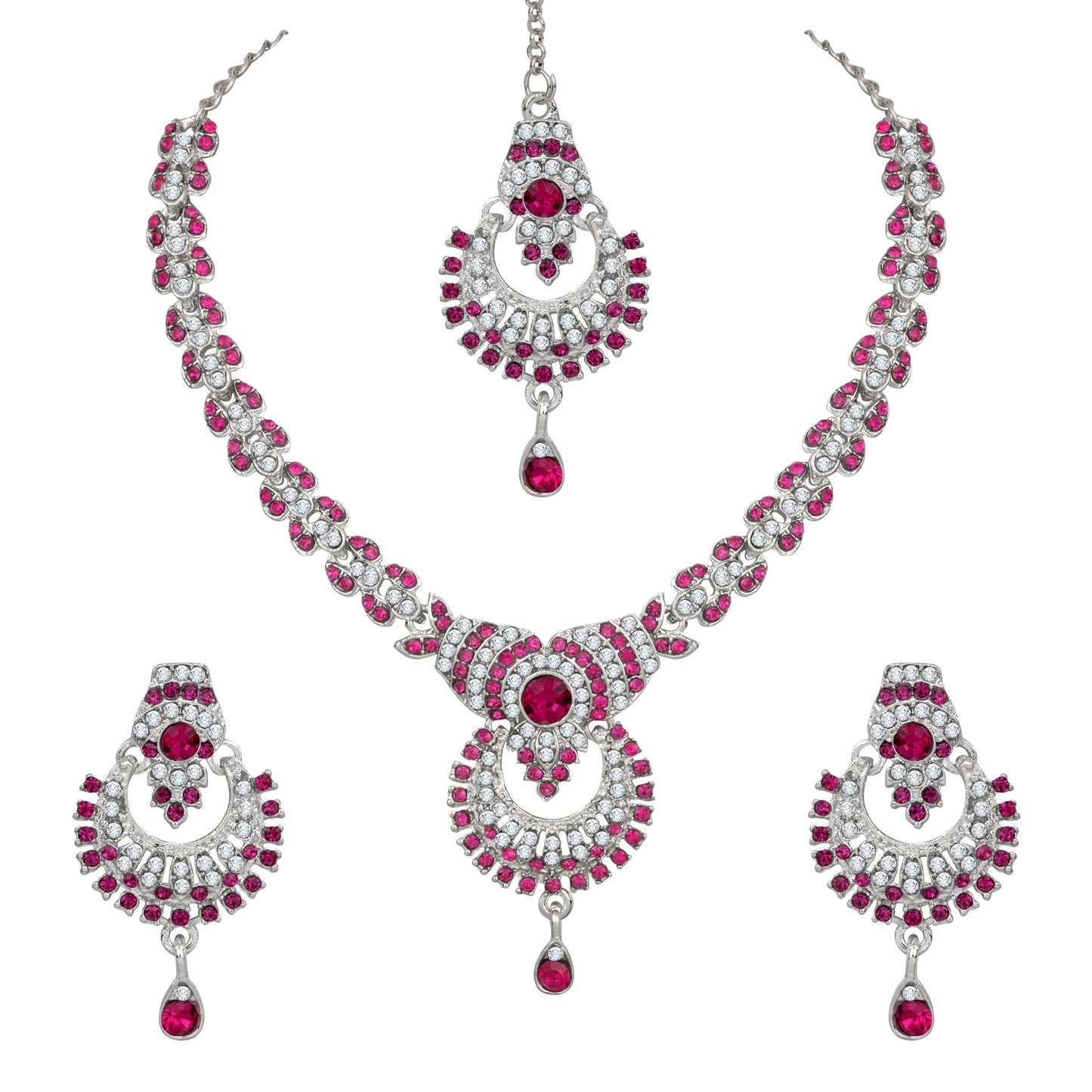 Atasi International Delightful Rhodium Silver Plated Alloy Choker Necklace Set For Women