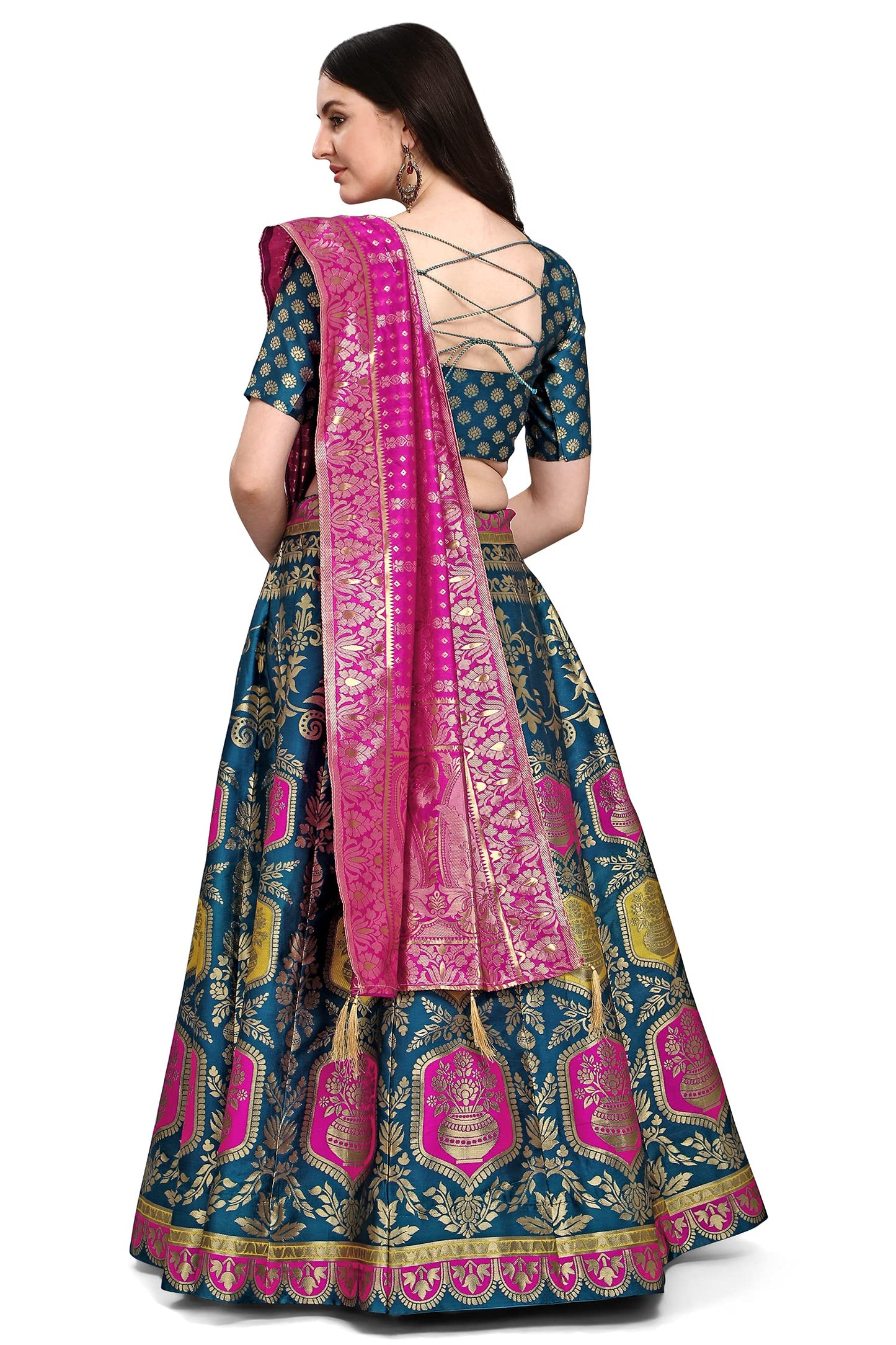 PURVAJA Women's Jacquard Semi-Stitched Lehenga choli