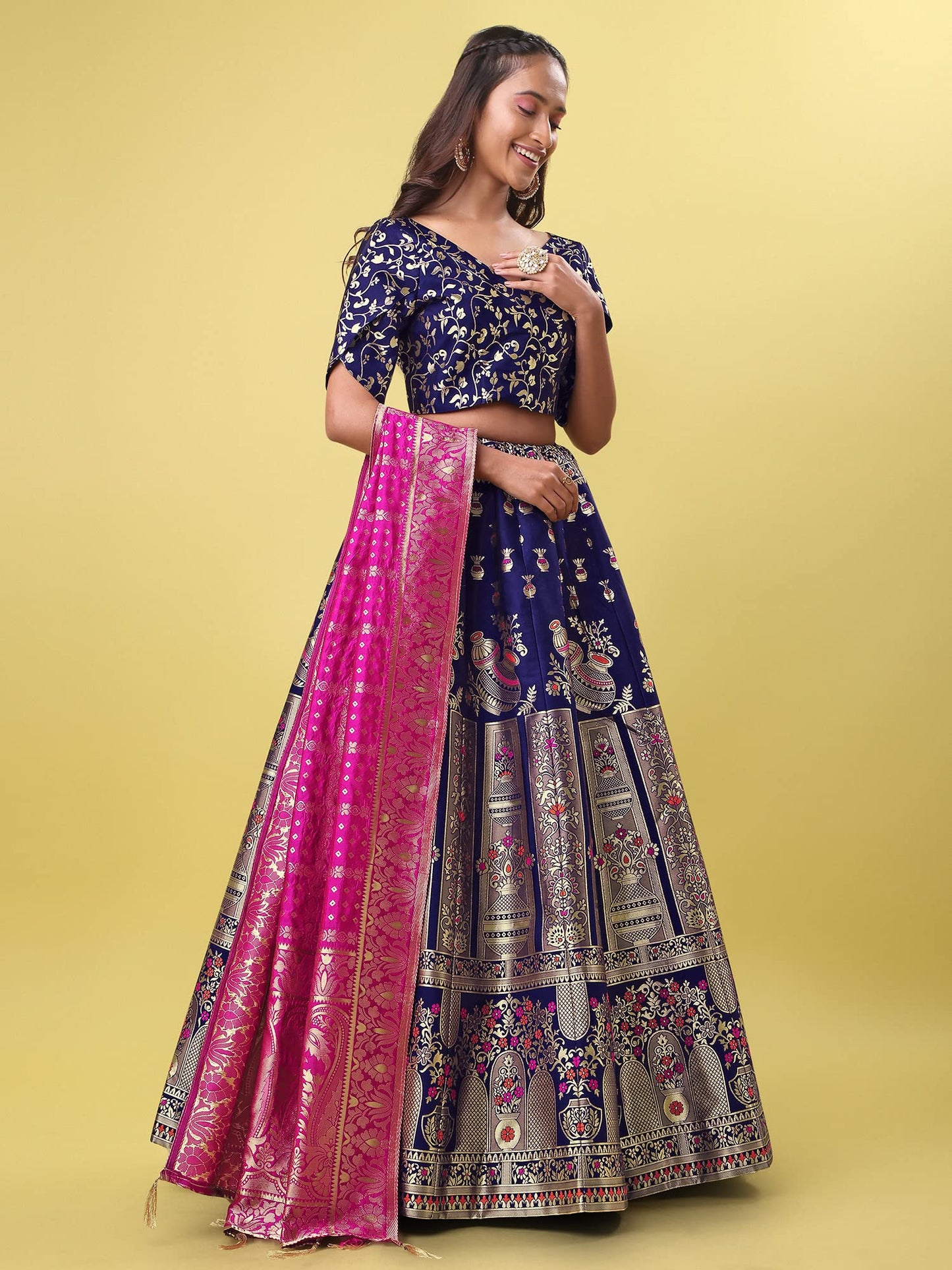 PURVAJA Women's Jacquard Semi-Stitched Lehenga choli(Kumbh)