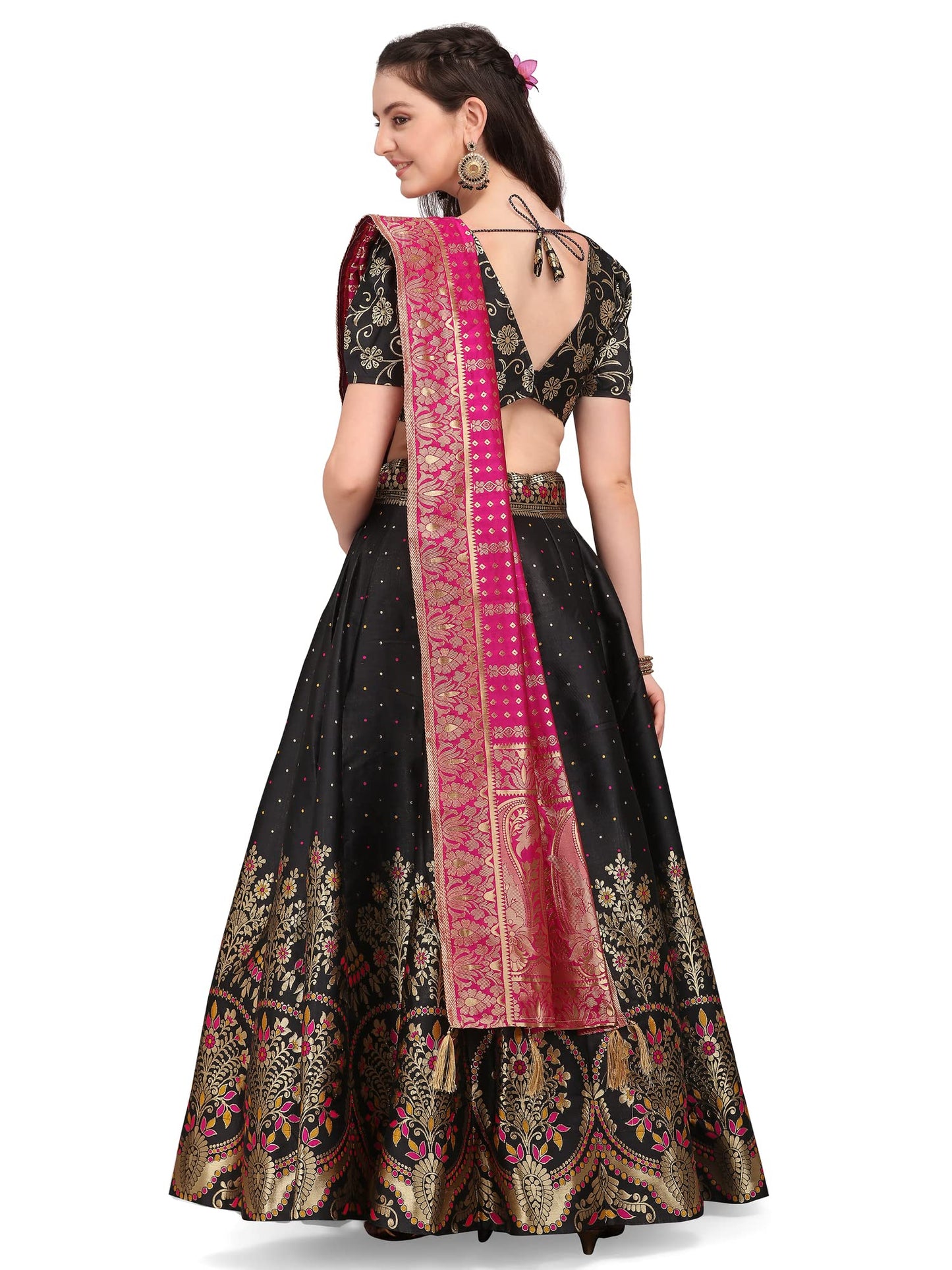 PURVAJA Women's Jacquard Semi-Stitched Lehenga choli