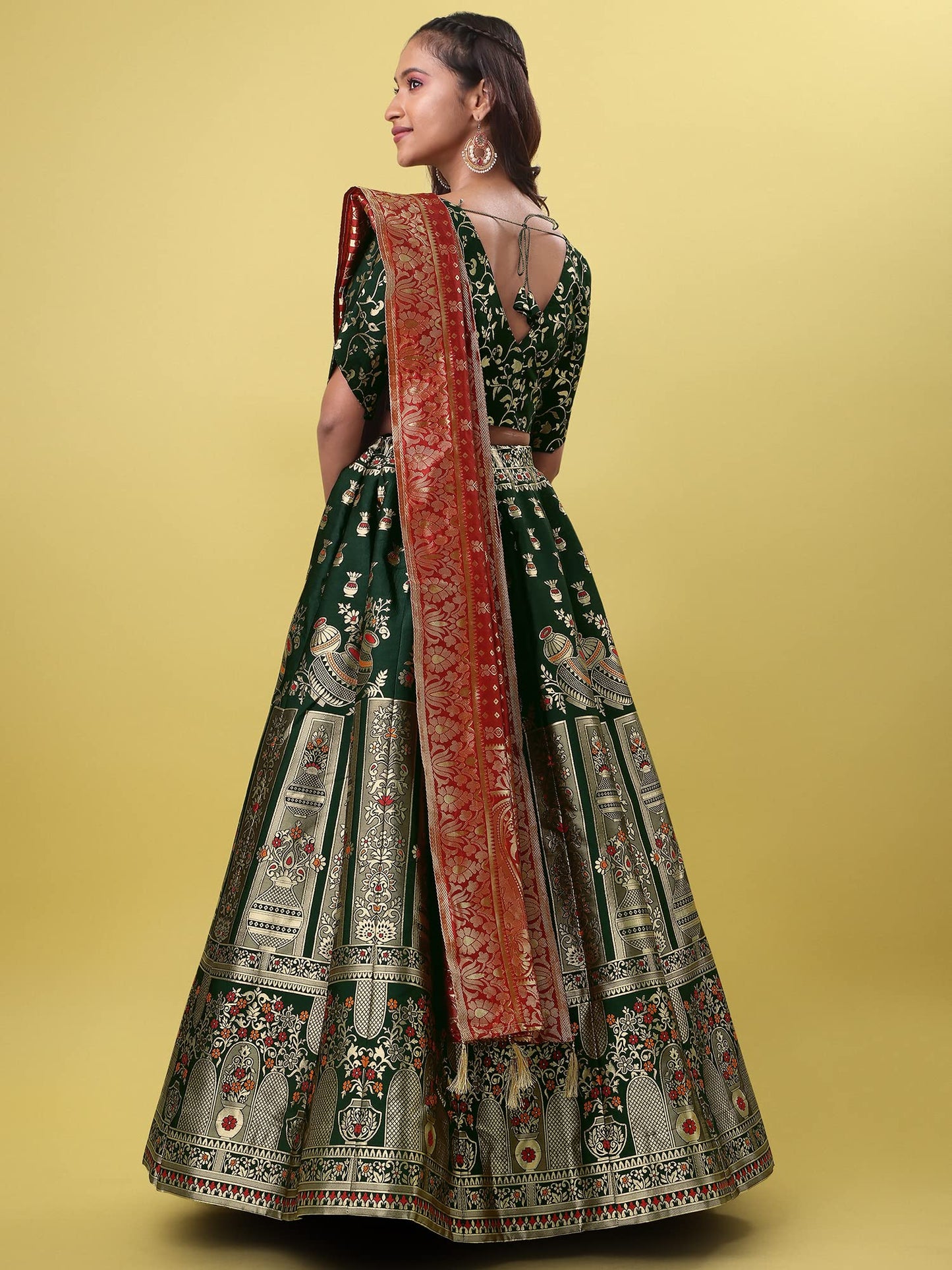 PURVAJA Women's Jacquard Semi-Stitched Lehenga choli(Kumbh)