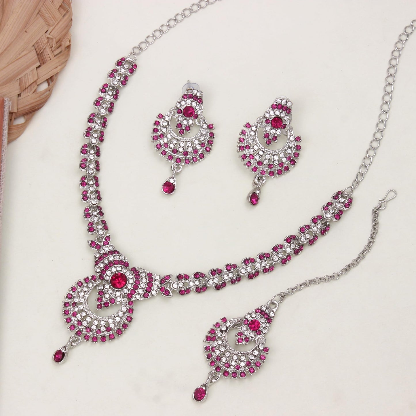 Atasi International Delightful Rhodium Silver Plated Alloy Choker Necklace Set For Women