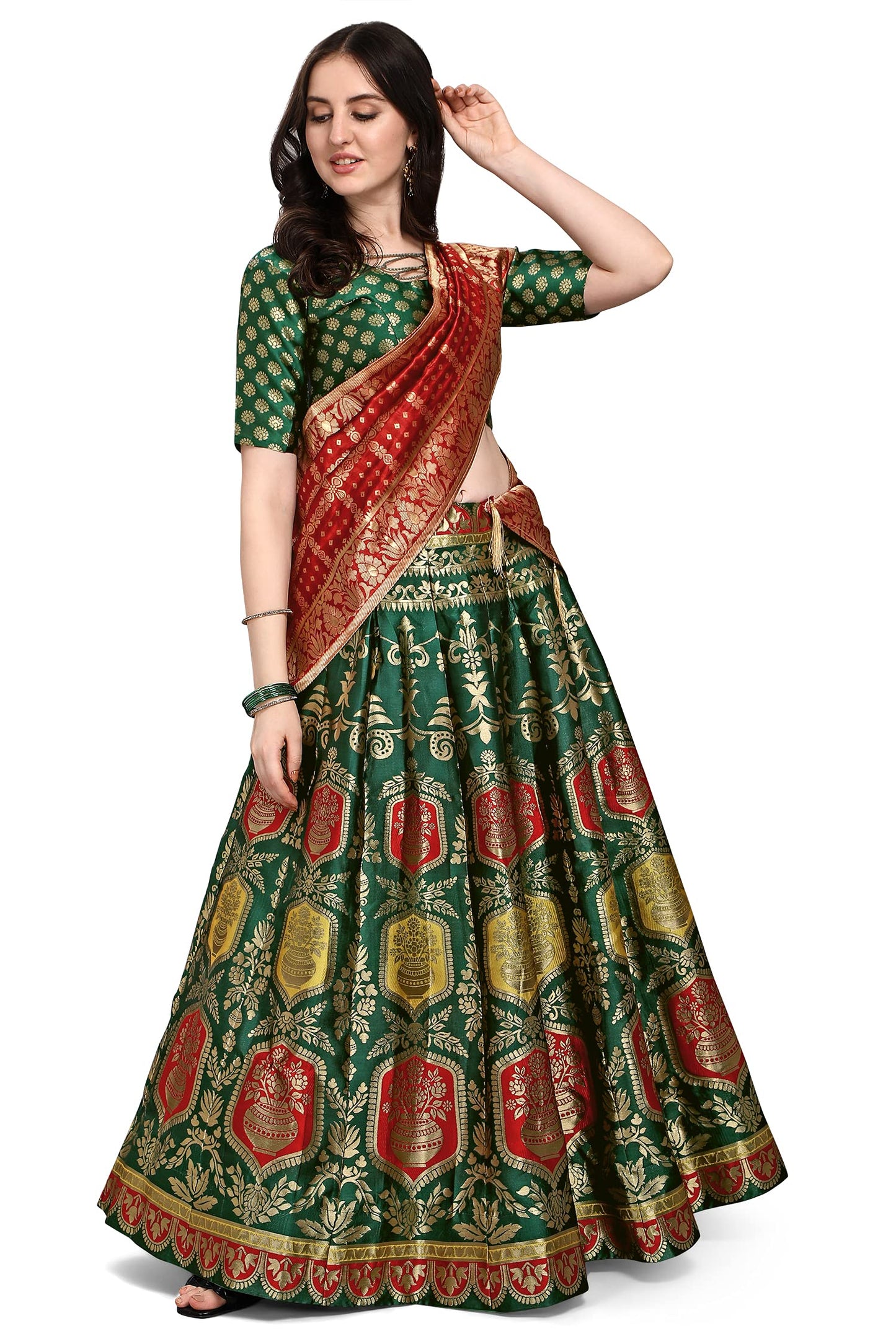 PURVAJA Women's Jacquard Semi-Stitched Lehenga choli