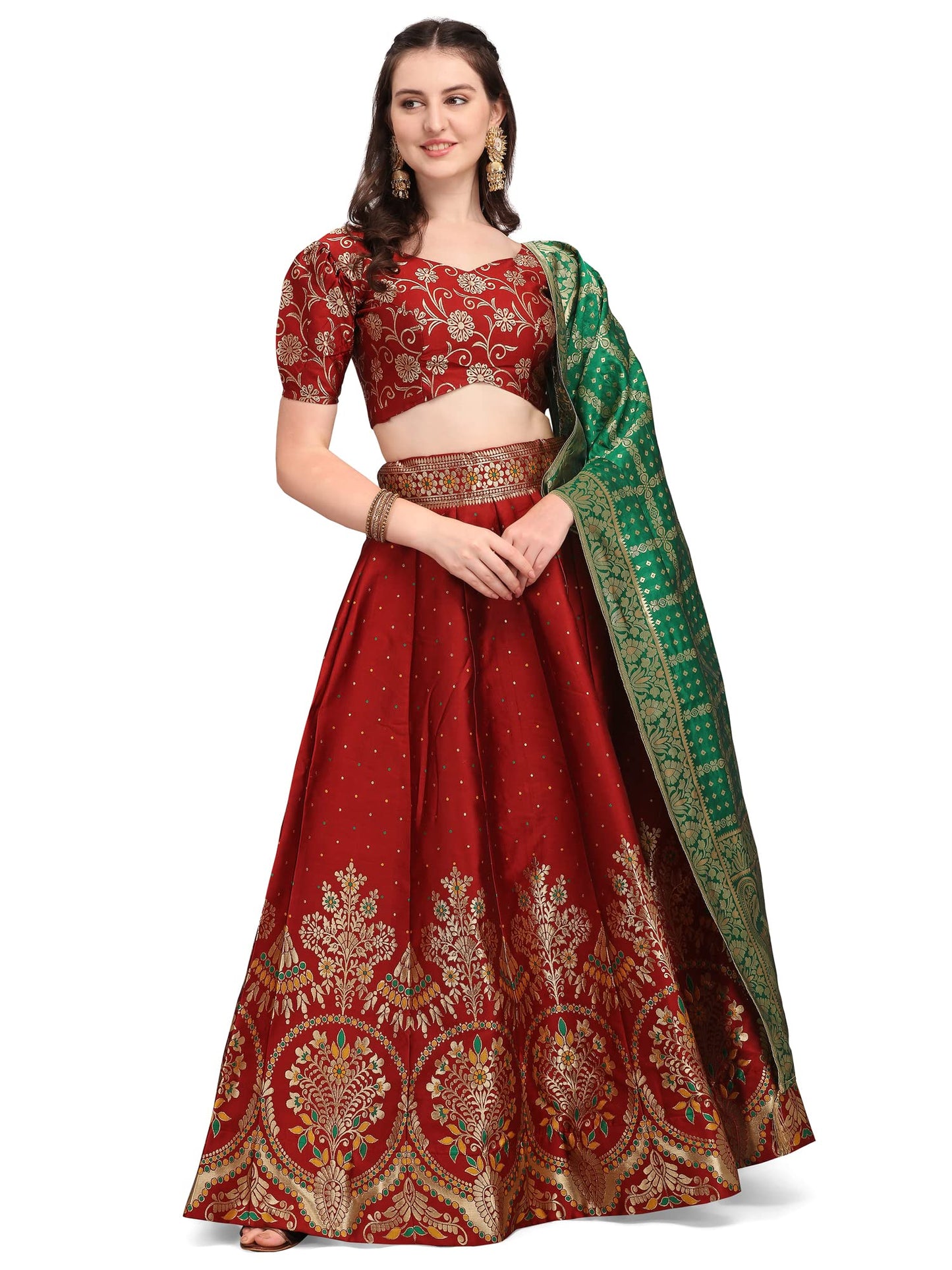 PURVAJA Women's Jacquard Semi-Stitched Lehenga choli