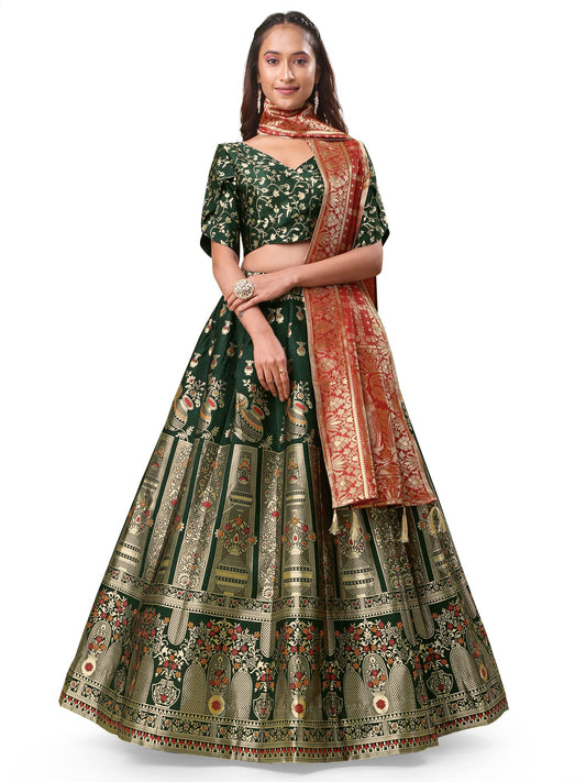 PURVAJA Women's Jacquard Semi-Stitched Lehenga choli(Kumbh)