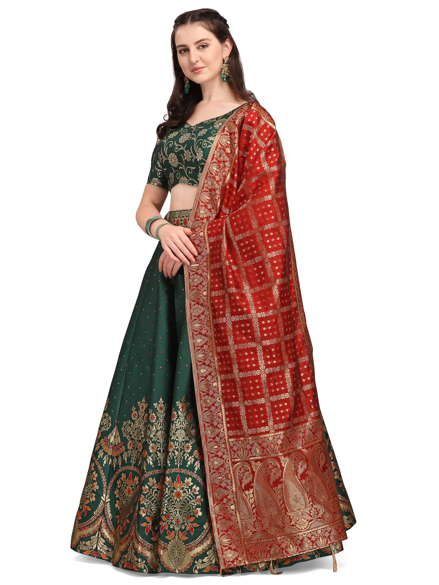 PURVAJA Women's Jacquard Semi-Stitched Lehenga choli