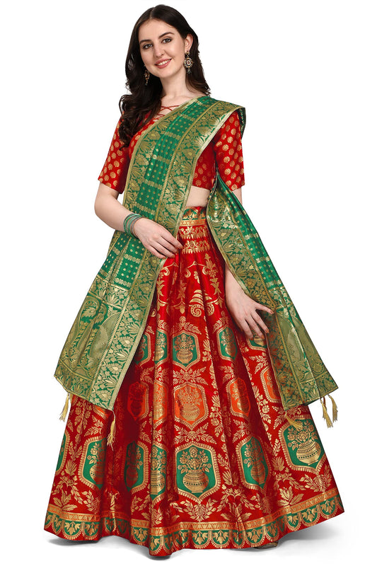 PURVAJA Women's Jacquard Semi-Stitched Lehenga choli