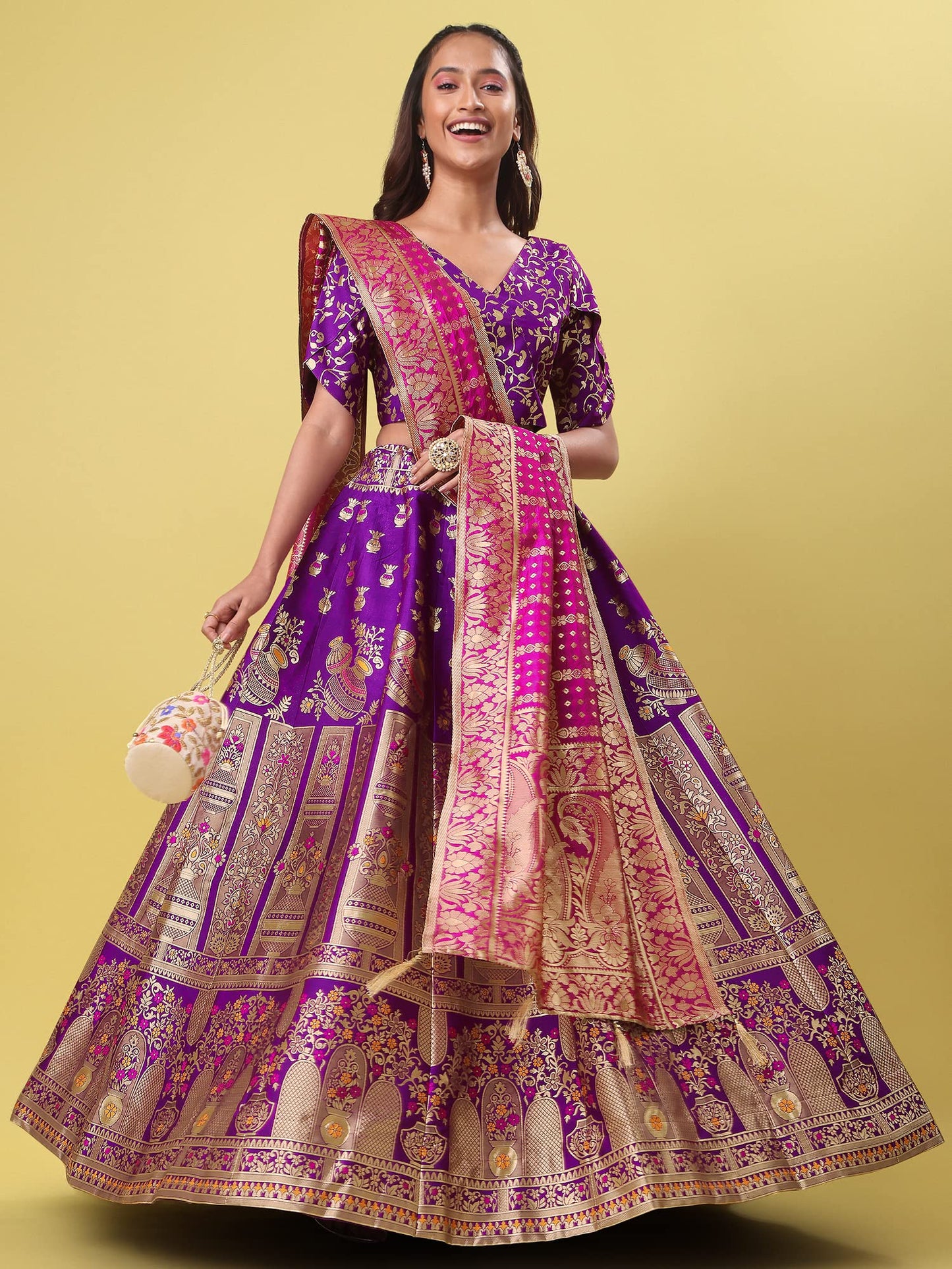 PURVAJA Women's Jacquard Semi-Stitched Lehenga choli(Kumbh)