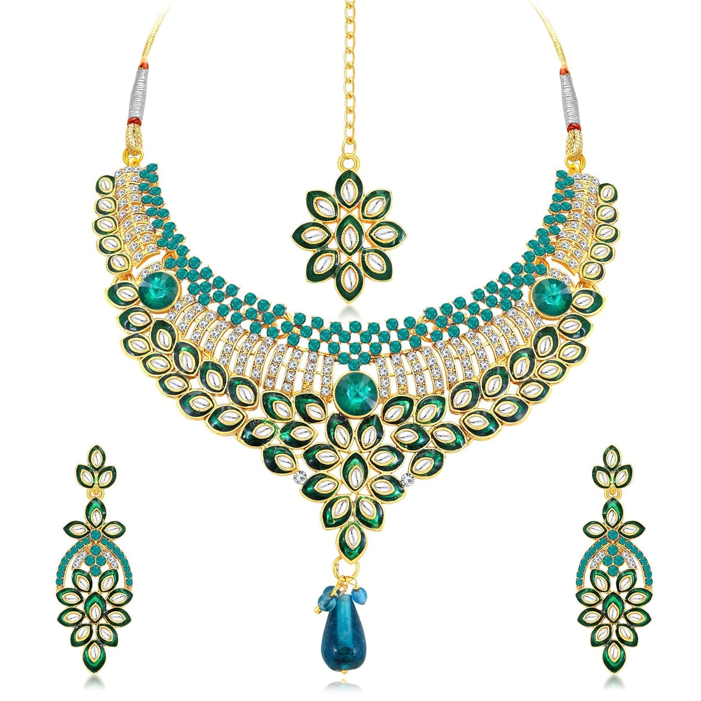 Sukkhi Delightful Gold Plated AD Collar Necklace Set For Women