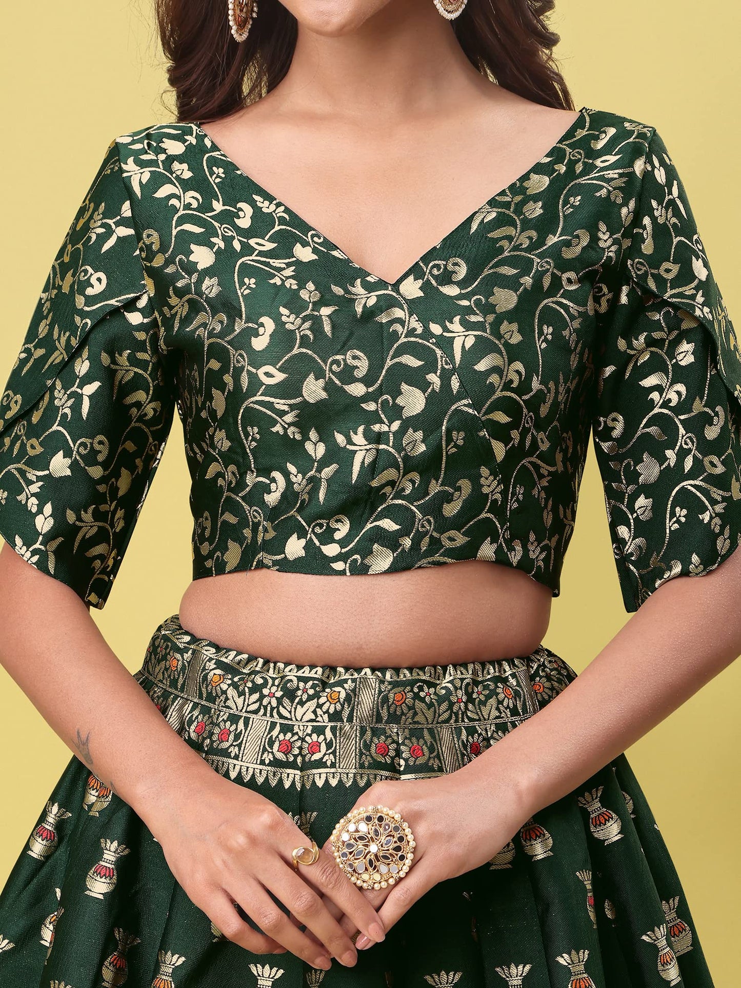 PURVAJA Women's Jacquard Semi-Stitched Lehenga choli(Kumbh)