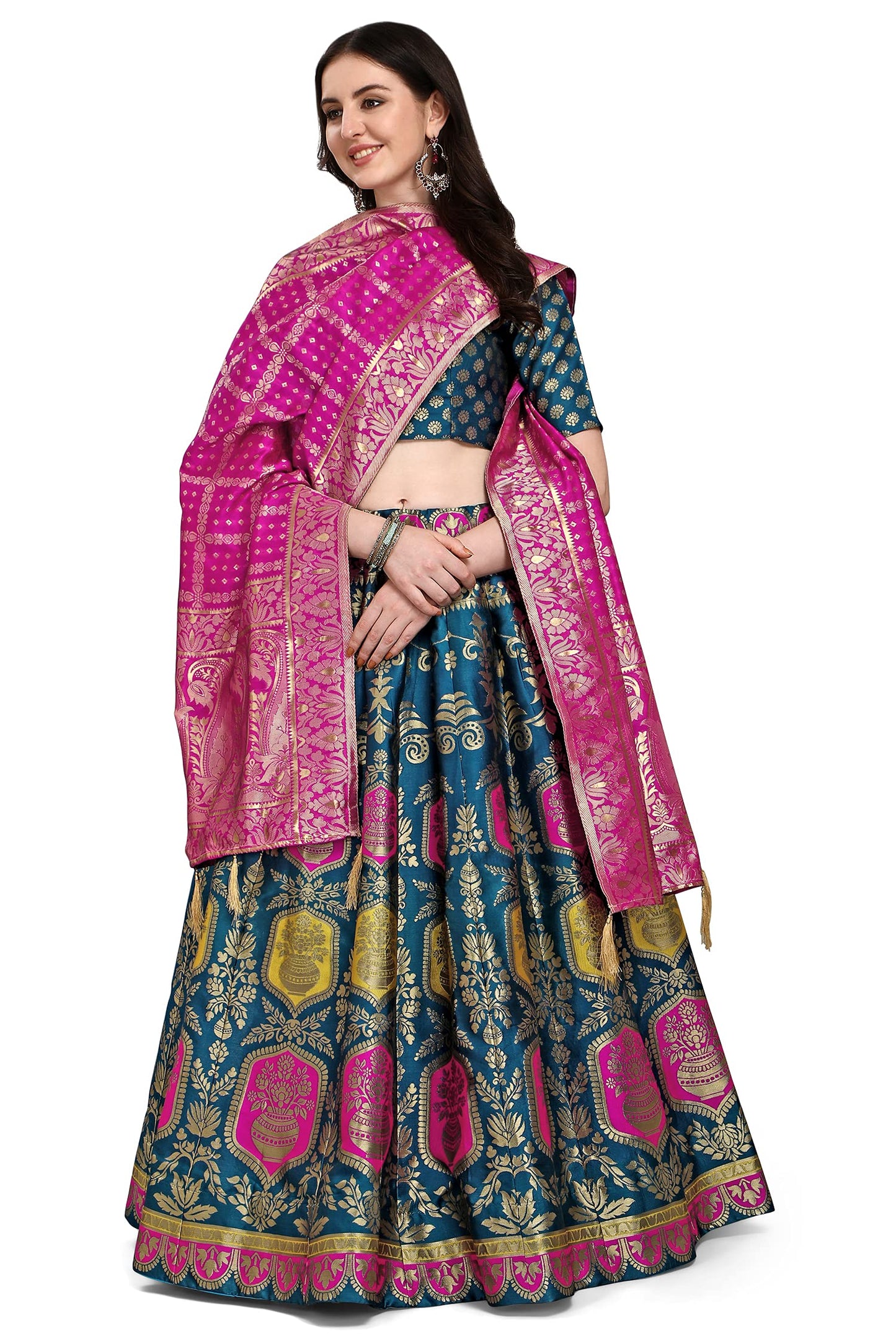 PURVAJA Women's Jacquard Semi-Stitched Lehenga choli