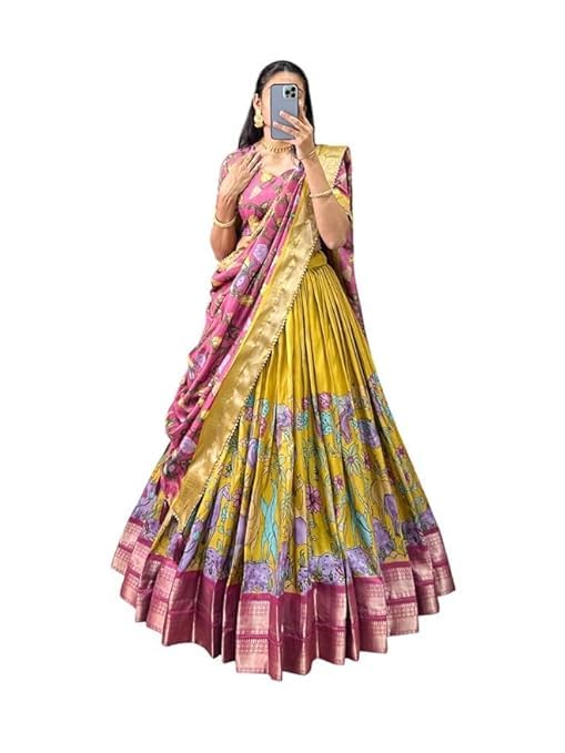 74 COLOR HALFSLIVE Women's Trending Designeer Tussar Silk Lehenga Choli Print with Foil Work With Unstitched Blouse Patola Print Adorned with Foil Work For Navrati || Wedding