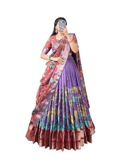 74 COLOR HALFSLIVE Women's Trending Designeer Tussar Silk Lehenga Choli Print with Foil Work With Unstitched Blouse Patola Print Adorned with Foil Work For Navrati || Wedding