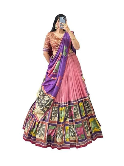 74 COLOR HALFSLIVE Women's Trending Designeer Tussar Silk Lehenga Choli Print with Foil Work With Unstitched Blouse Patola Print Adorned with Foil Work For Navrati || Wedding
