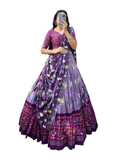Trending Tussar Silk Lehenga Choli Print with Foil Work With Unstitched Blouse Patola Print Adorned with Foil Work For Navrati || Wedding