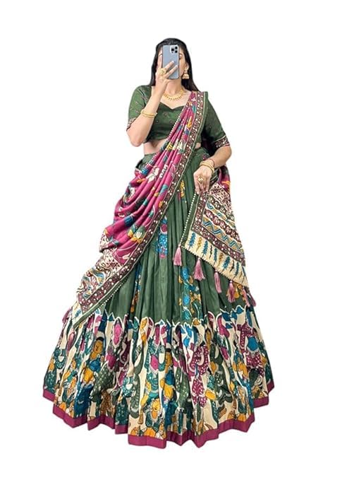 74 COLOR HALFSLIVE Women's Trending Designeer Tussar Silk Lehenga Choli Print with Foil Work With Unstitched Blouse Patola Print Adorned with Foil Work For Navrati || Wedding