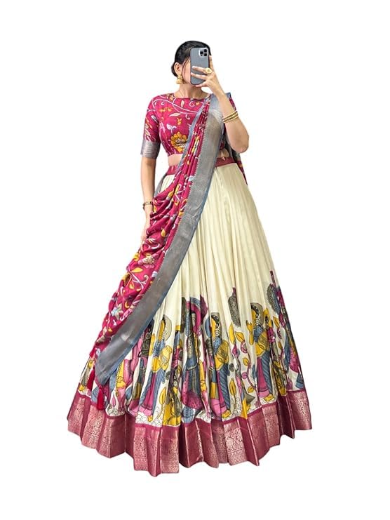 74 COLOR HALFSLIVE Women's Trending Designeer Tussar Silk Lehenga Choli Print with Foil Work With Unstitched Blouse Patola Print Adorned with Foil Work For Navrati || Wedding