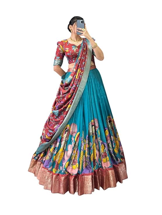 74 COLOR HALFSLIVE Women's Trending Designeer Tussar Silk Lehenga Choli Print with Foil Work With Unstitched Blouse Patola Print Adorned with Foil Work For Navrati || Wedding