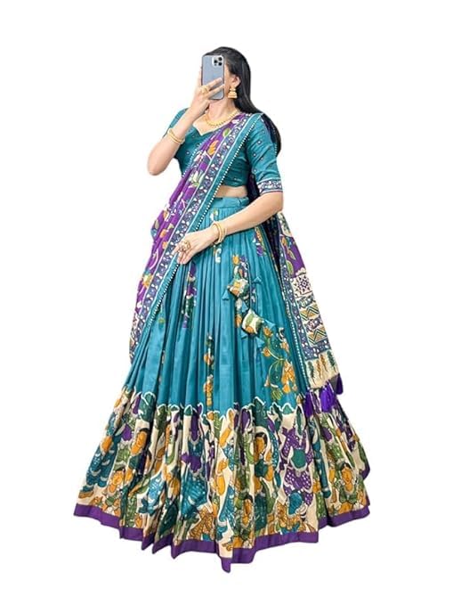 74 COLOR HALFSLIVE Women's Trending Designeer Tussar Silk Lehenga Choli Print with Foil Work With Unstitched Blouse Patola Print Adorned with Foil Work For Navrati || Wedding