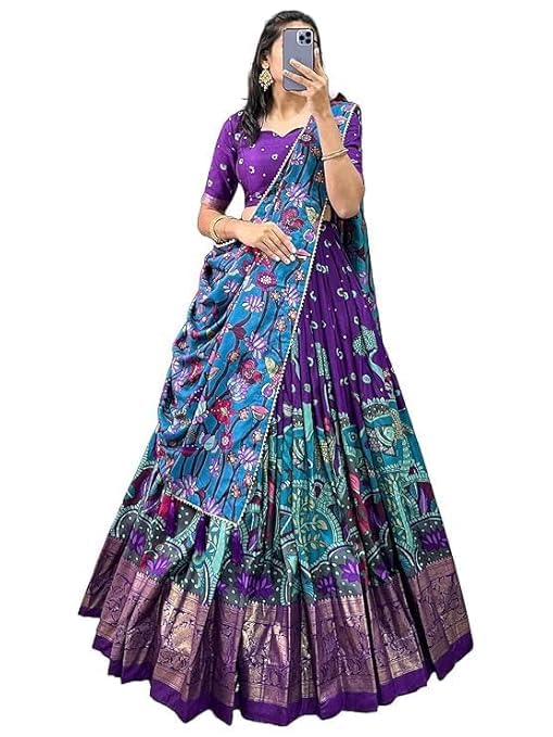 Women's Trending Designeer Tussar Silk Lehenga Choli Print with Foil Work With Unstitched Blouse Patola Print Adorned with Foil Work For Navrati || Wedding