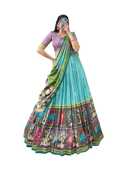 Trending Tussar Silk Lehenga Choli Print with Foil Work With Unstitched Blouse Patola Print Adorned with Foil Work For Navrati || Wedding