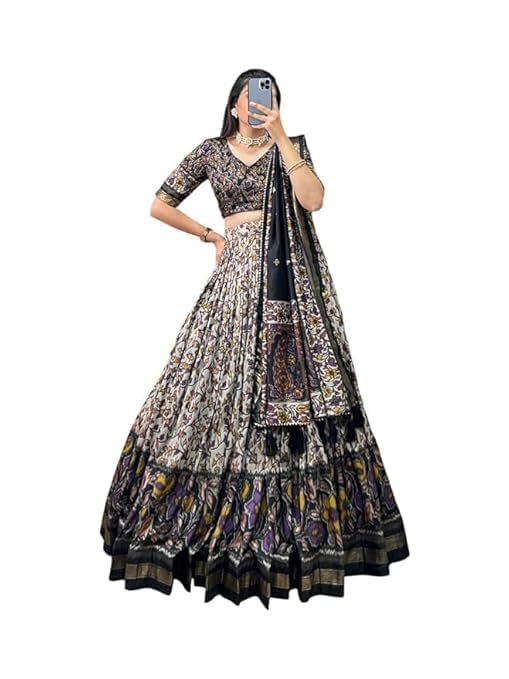 Trending Tussar Silk Lehenga Choli Print with Foil Work With Unstitched Blouse Patola Print Adorned with Foil Work For Navrati || Wedding