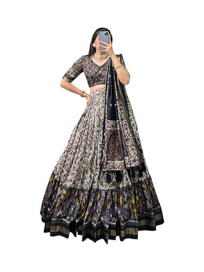 Trending Tussar Silk Lehenga Choli Print with Foil Work With Unstitched Blouse Patola Print Adorned with Foil Work For Navrati || Wedding