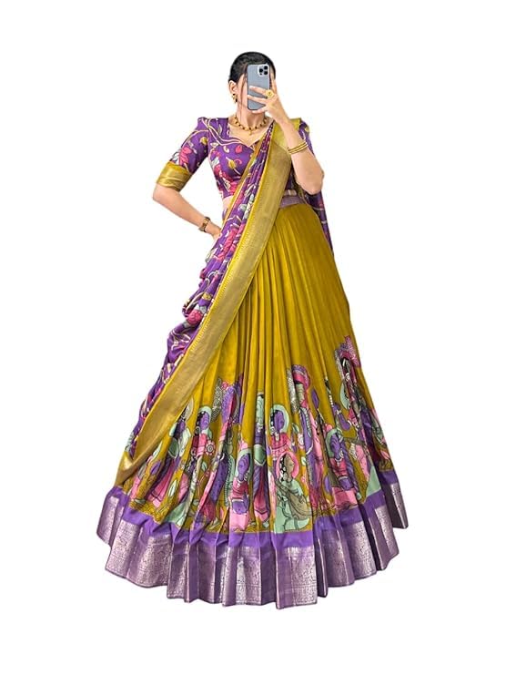 74 COLOR HALFSLIVE Women's Trending Designeer Tussar Silk Lehenga Choli Print with Foil Work With Unstitched Blouse Patola Print Adorned with Foil Work For Navrati || Wedding