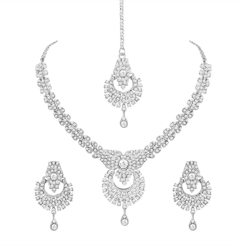 Atasi International Delightful Rhodium Silver Plated Alloy Choker Necklace Set For Women