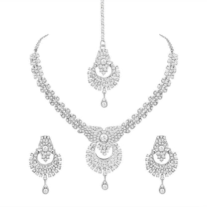 Atasi International Delightful Rhodium Silver Plated Alloy Choker Necklace Set For Women