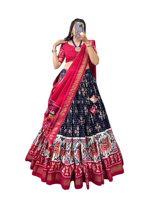 Trending Tussar Silk Lehenga Choli Print with Foil Work With Unstitched Blouse Patola Print Adorned with Foil Work For Navrati || Wedding
