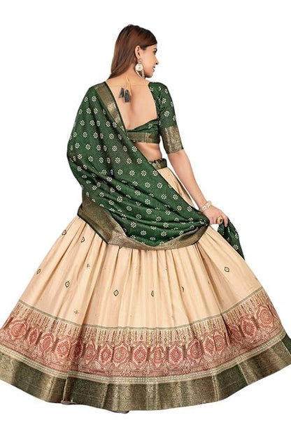 74 COLOR HALFSLIVE Women's Trending Designeer Tussar Silk Lehenga Choli Print with Foil Work With Unstitched Blouse Patola Print Adorned with Foil Work For Navrati || Wedding