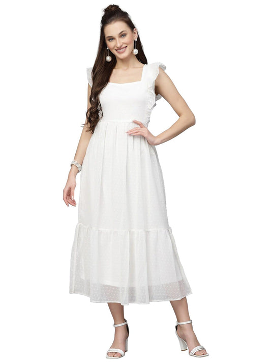 Georgette Jacquard Butti Square Neck Knee Length Western Dresses for Women (Dress2 89) 1