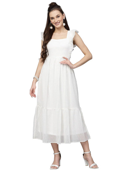 Georgette Jacquard Butti Square Neck Knee Length Western Dresses for Women (Dress2 89) 1