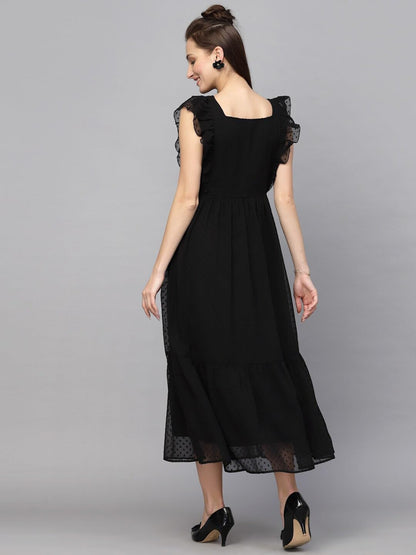 Georgette Jacquard Butti Square Neck Knee Length Western Dresses for Women (Dress2 89) 1